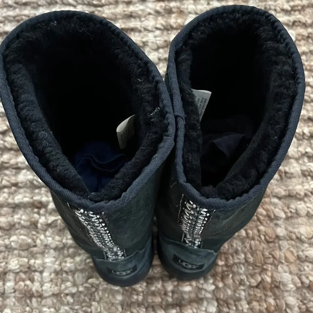 UGG Ultra Tall Revival Boots Black Sheepskin Wool Braid Back Women's 9 12